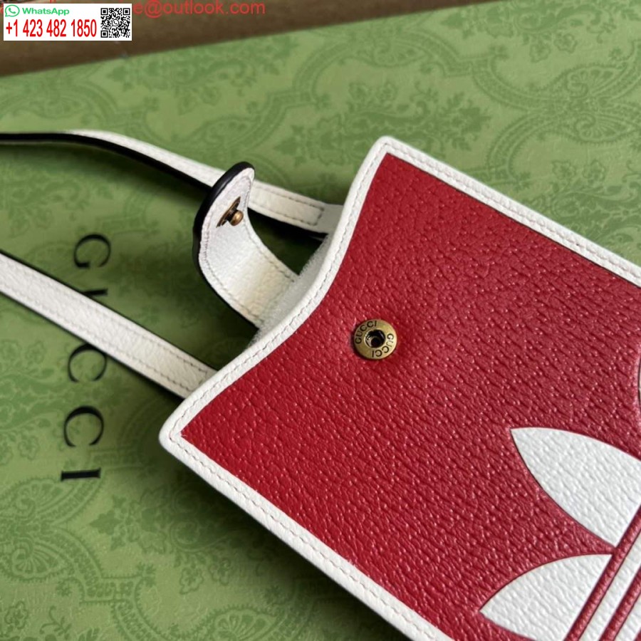 ρεπλίκα θήκη τηλεφώνου Adidas X Gucci 702203 κόκκινο και εκρού δέρμα