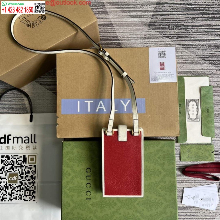 Custodia Per Telefono Replica Adidas X Gucci 702203 In Pelle Rossa E Bianco Sporco