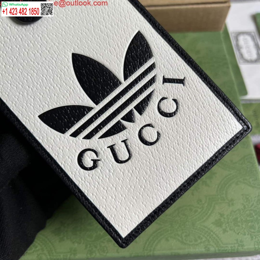 ρεπλίκα θήκη τηλεφώνου Adidas X Gucci 702203 εκρού και μαύρο δέρμα