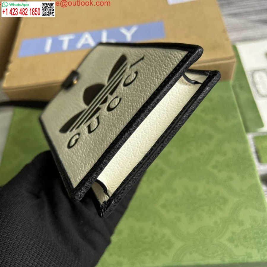 ρεπλίκα θήκη τηλεφώνου Adidas X Gucci 702203 εκρού και μαύρο δέρμα