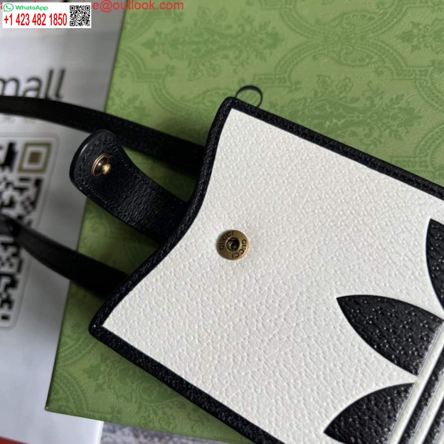 ρεπλίκα θήκη τηλεφώνου Adidas X Gucci 702203 εκρού και μαύρο δέρμα