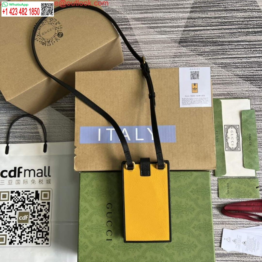 Réplique Coque De Téléphone Adidas X Gucci 702203 Cuir Noir Cassé Et Jaune