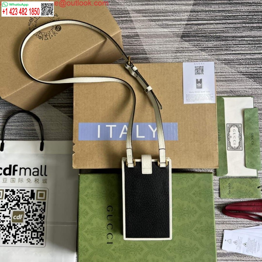 Replika Adidas X Gucci Torbica Za Telefon 702203 črno-belo Usnjena