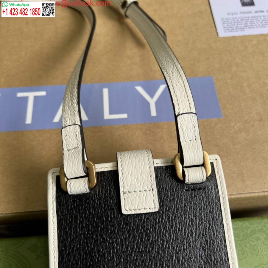 Replika Adidas X Gucci Torbica Za Telefon 702203 črno-belo Usnjena