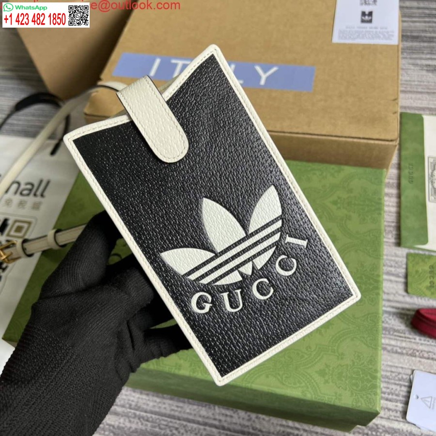 Replika Adidas X Gucci Torbica Za Telefon 702203 črno-belo Usnjena