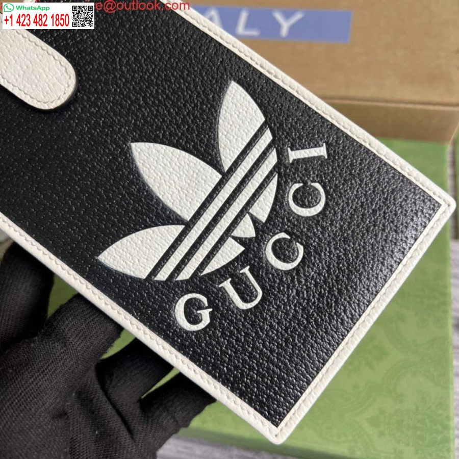 Replika Adidas X Gucci Torbica Za Telefon 702203 črno-belo Usnjena