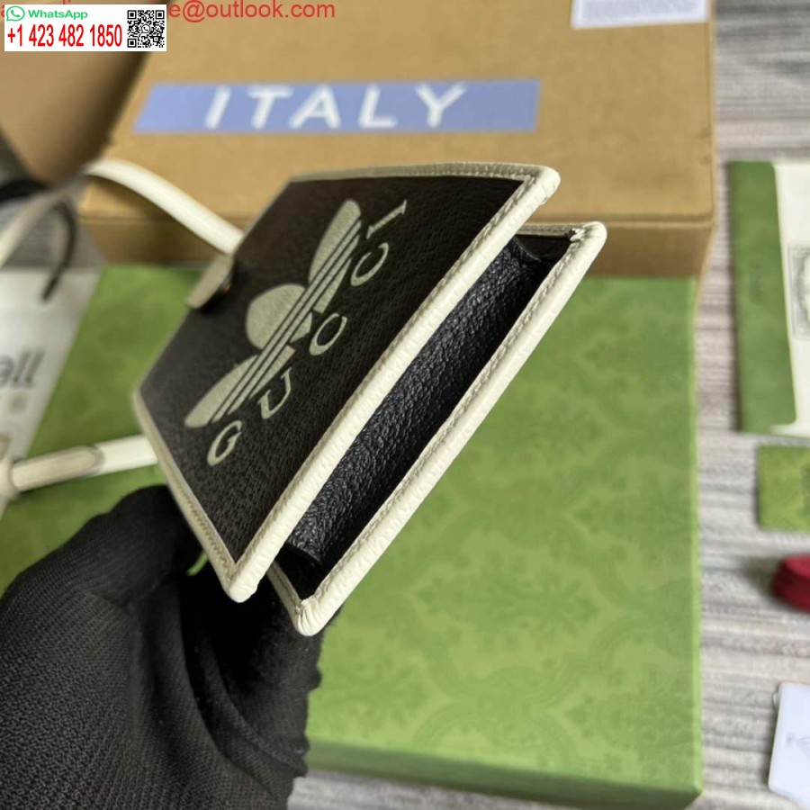 Replika Adidas X Gucci Torbica Za Telefon 702203 črno-belo Usnjena