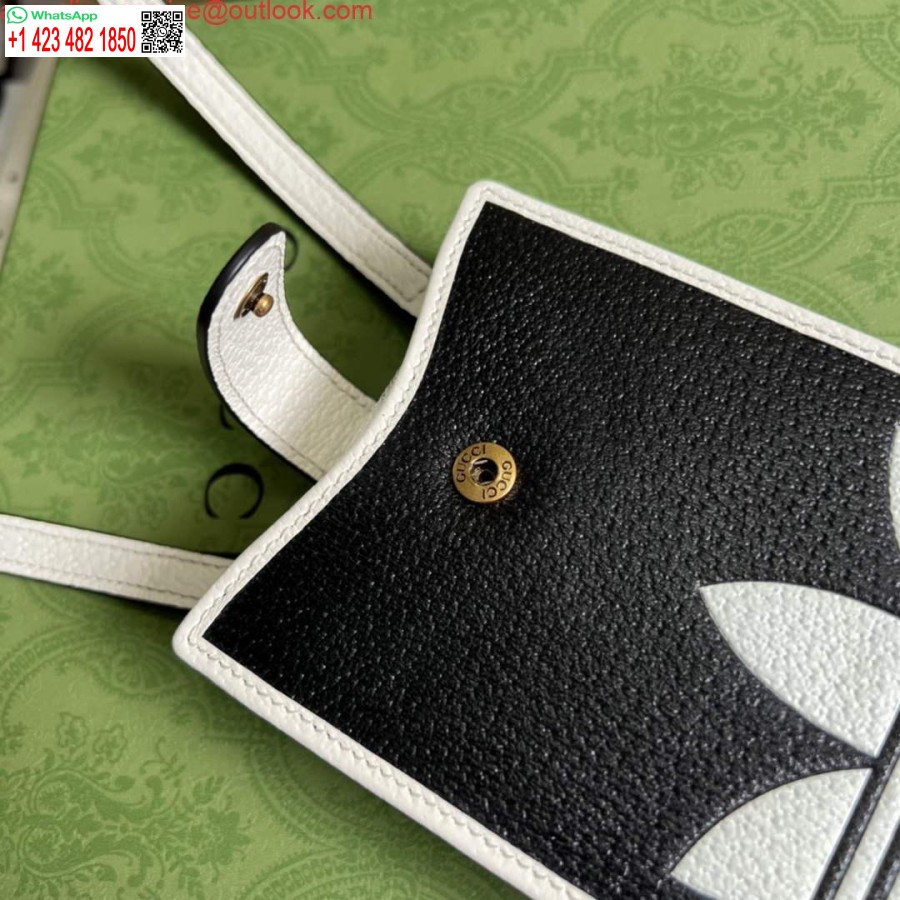 Replika Adidas X Gucci Torbica Za Telefon 702203 črno-belo Usnjena