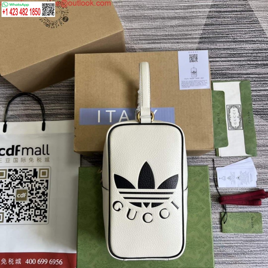Réplique Adidas X Gucci Mini Sac à Poignée Supérieure 702387 Cuir Blanc