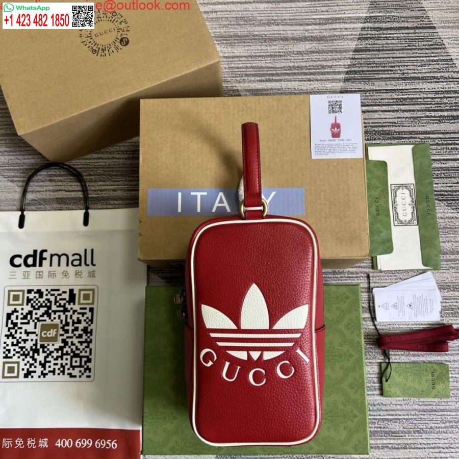 Replica Borsa Adidas X Gucci Mini Con Manico Superiore 702387 In Pelle Rossa