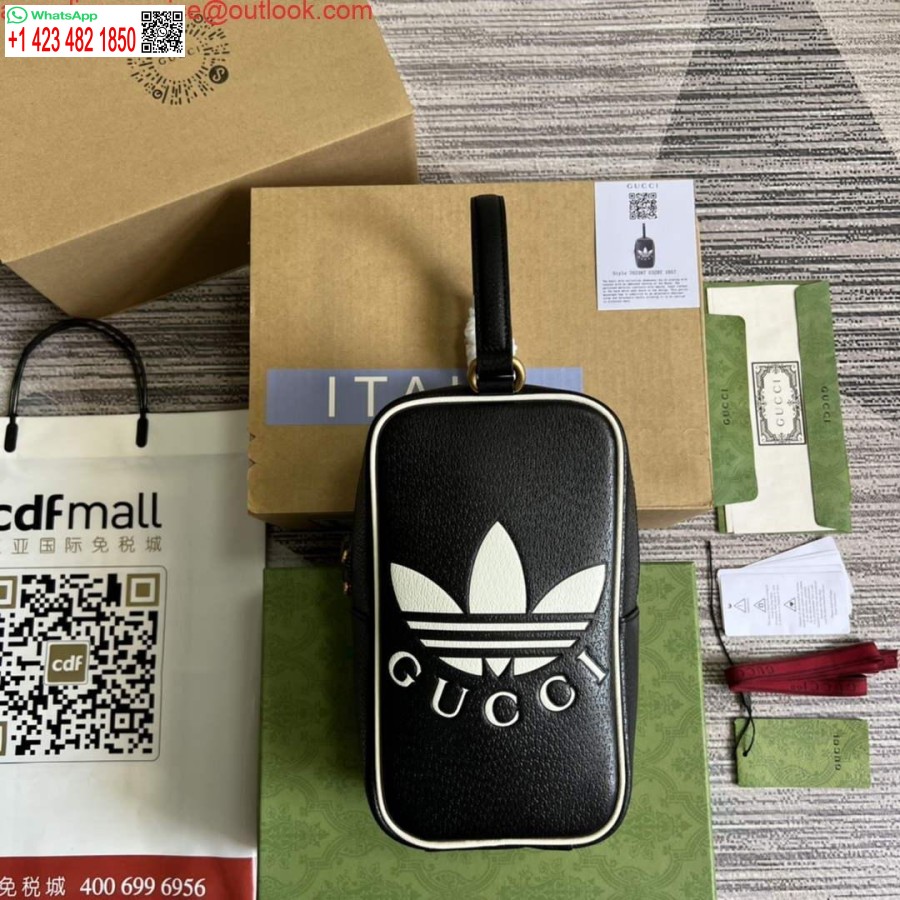 Réplique Adidas X Gucci Mini Sac à Poignée Supérieure 702387 Cuir Noir