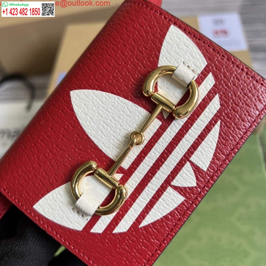 Ρεπλίκα καρτοθήκη Adidas X Gucci με εκρού 702248 και κόκκινο δέρμα