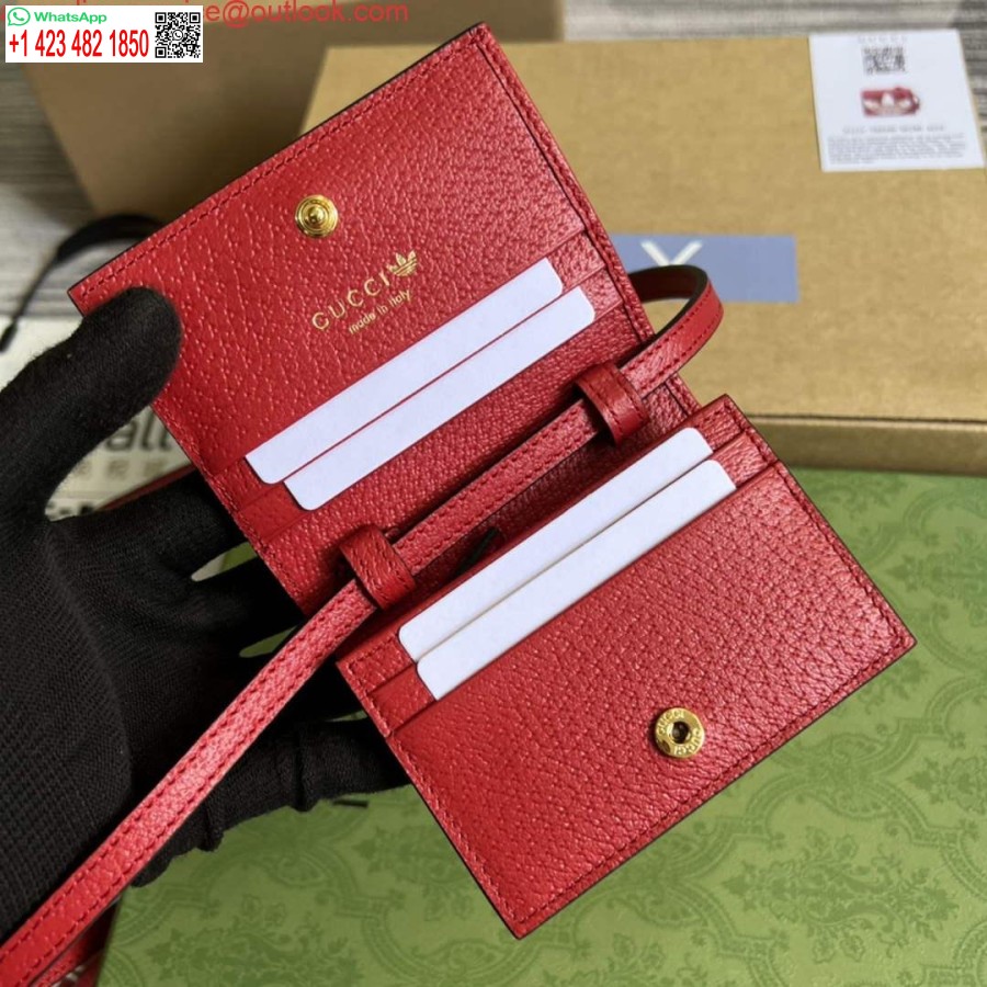 Ρεπλίκα καρτοθήκη Adidas X Gucci με εκρού 702248 και κόκκινο δέρμα