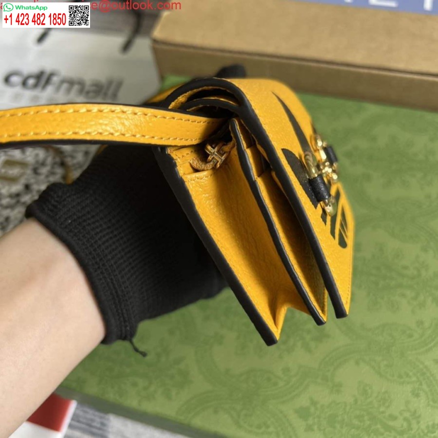 Реплика визитницы Adidas X Gucci с бородой Horsebit 702248 из темно-черной и желтой кожи