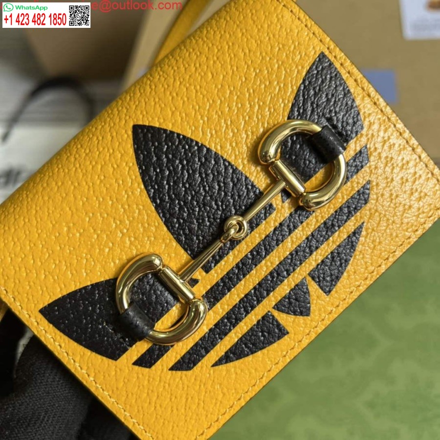 Реплика визитницы Adidas X Gucci с бородой Horsebit 702248 из темно-черной и желтой кожи