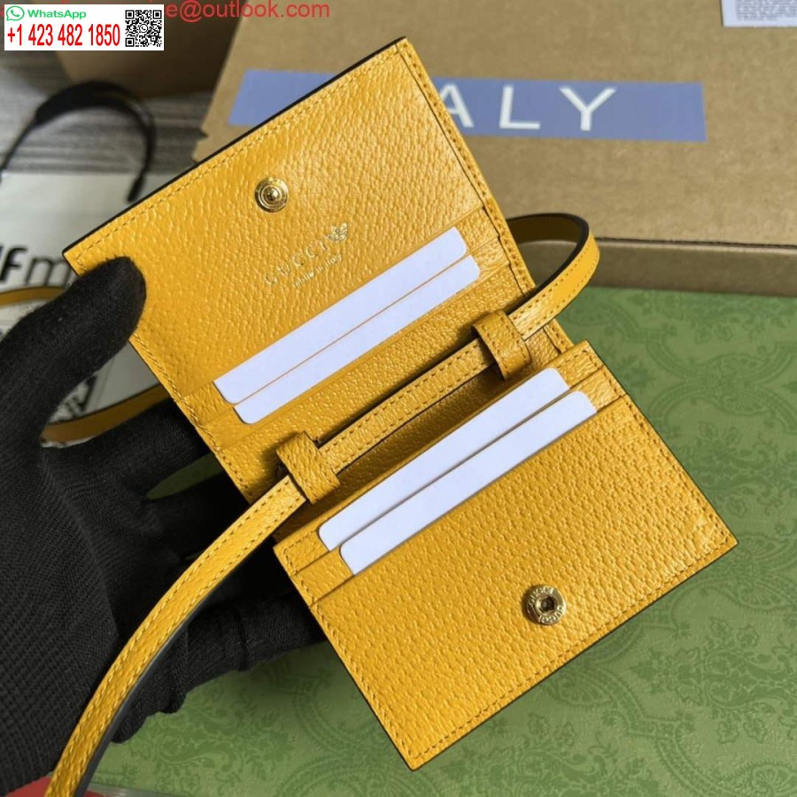 Реплика визитницы Adidas X Gucci с бородой Horsebit 702248 из темно-черной и желтой кожи