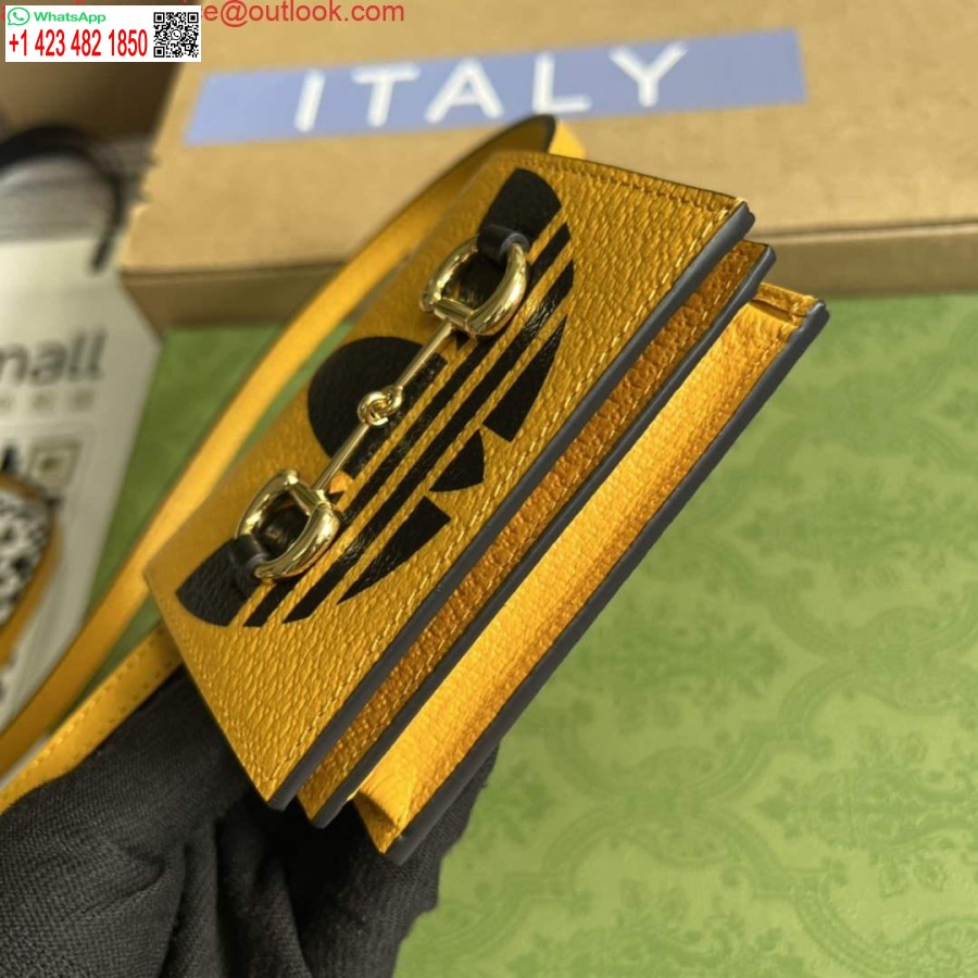 Реплика визитницы Adidas X Gucci с бородой Horsebit 702248 из темно-черной и желтой кожи