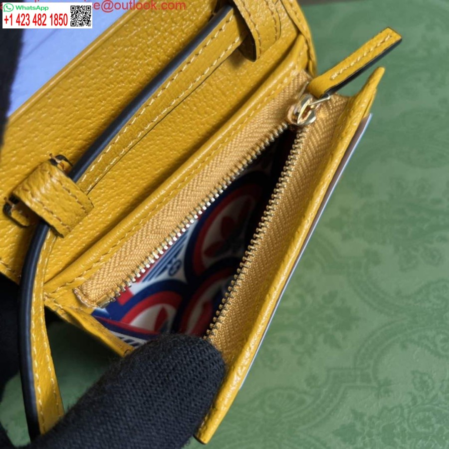 Реплика визитницы Adidas X Gucci с бородой Horsebit 702248 из темно-черной и желтой кожи