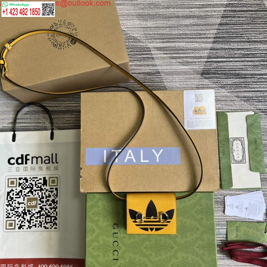 Porta Carte Replica Adidas X Gucci Con Morsetto 702248 In Pelle Nera E Gialla