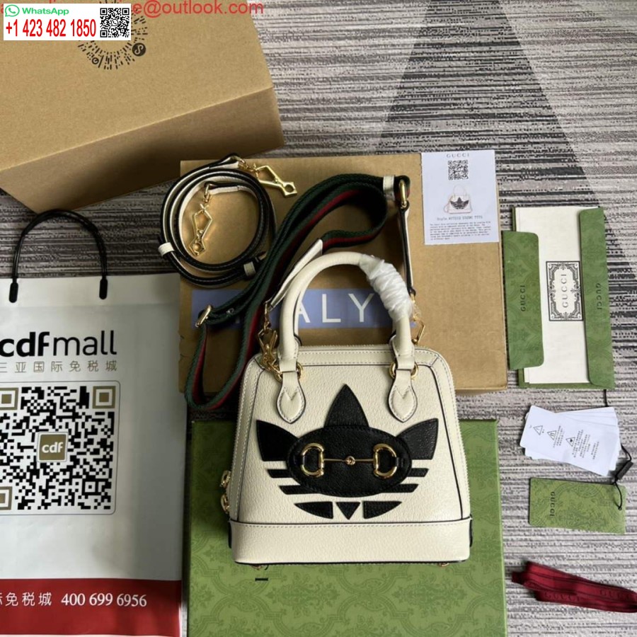 Réplique Adidas X Gucci 677212 Horsebit 1955 Mini Sac En Cuir Blanc Et Noir