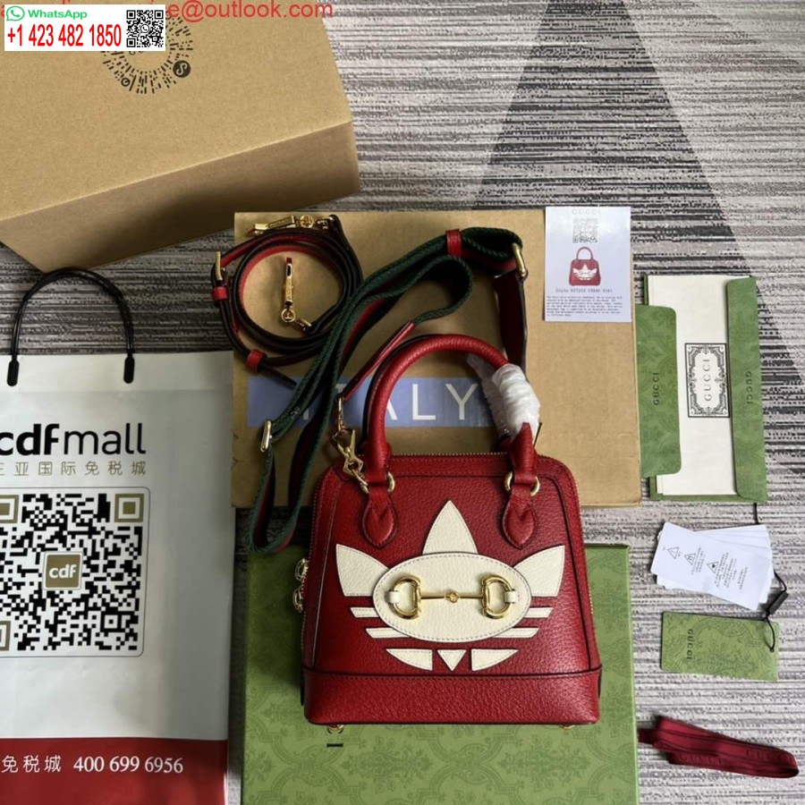 Réplique Adidas X Gucci 677212 Horsebit 1955 Mini Sac En Cuir Rouge Et Blanc