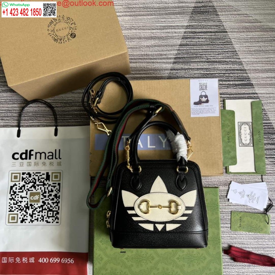 Replica Adidas X Gucci 677212 Horsebit 1955 Mini Borsa In Pelle Bianca E Nera