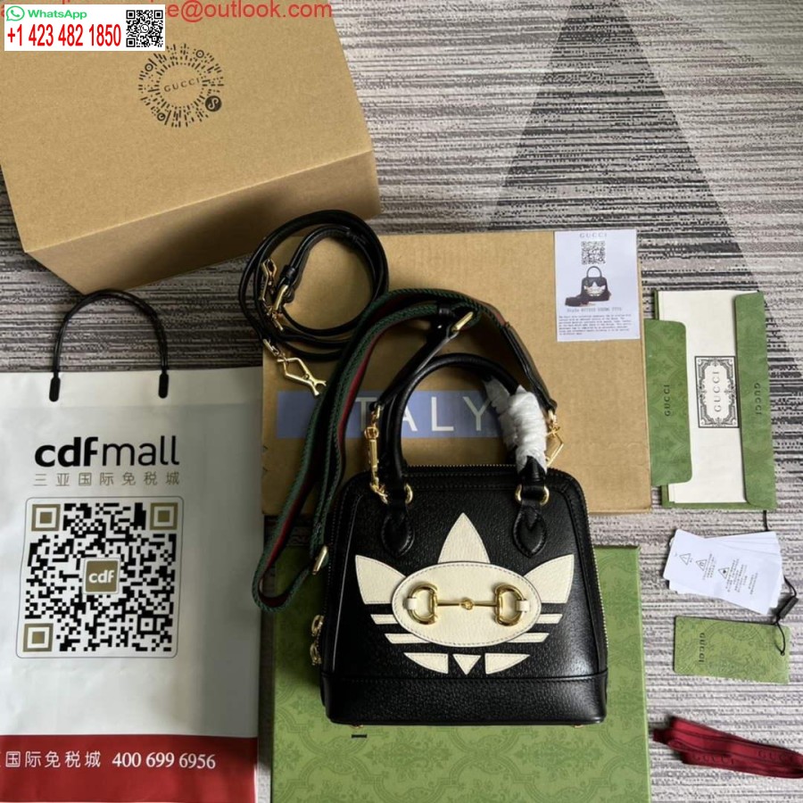 Réplique Adidas X Gucci 677212 Horsebit 1955 Mini Sac En Cuir Noir Et Blanc