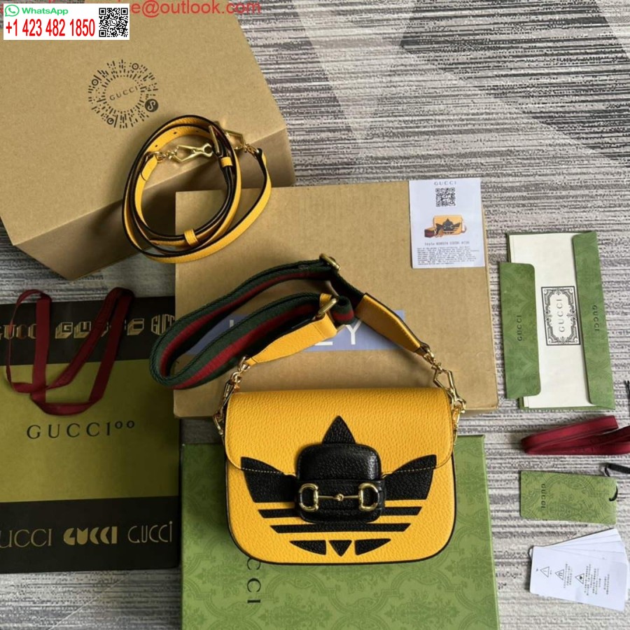 Replica Adidas X Gucci 658574 Horsebit 1955 Mini Borsa In Pelle Gialla E Nera