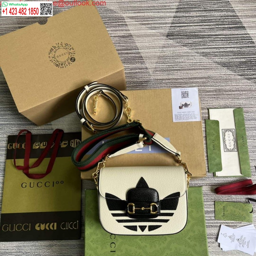 Replica Adidas X Gucci 658574 Horsebit 1955 Mini Borsa In Pelle Bianca E Nera