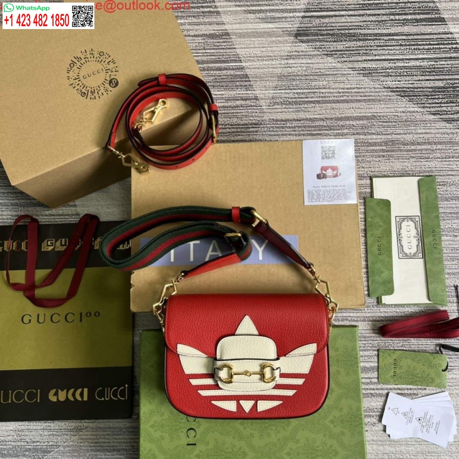 Replica Adidas X Gucci 658574 Horsebit 1955 Mini Borsa In Pelle Rossa E Bianca