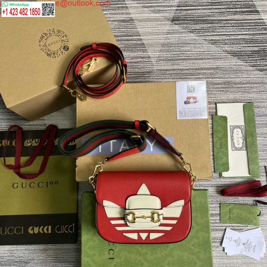 Réplique Adidas X Gucci 658574 Horsebit 1955 Mini Sac En Cuir Rouge Et Blanc