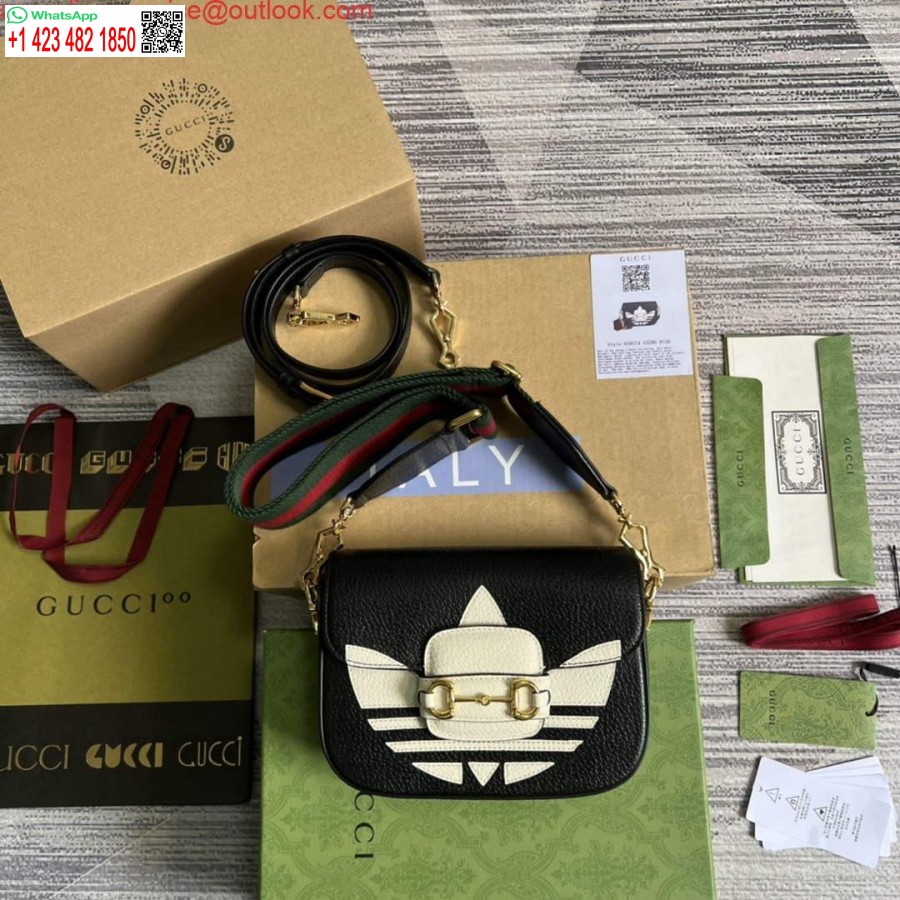 Replica Adidas X Gucci 658574 Horsebit 1955 Mini Borsa In Pelle Bianca E Nera