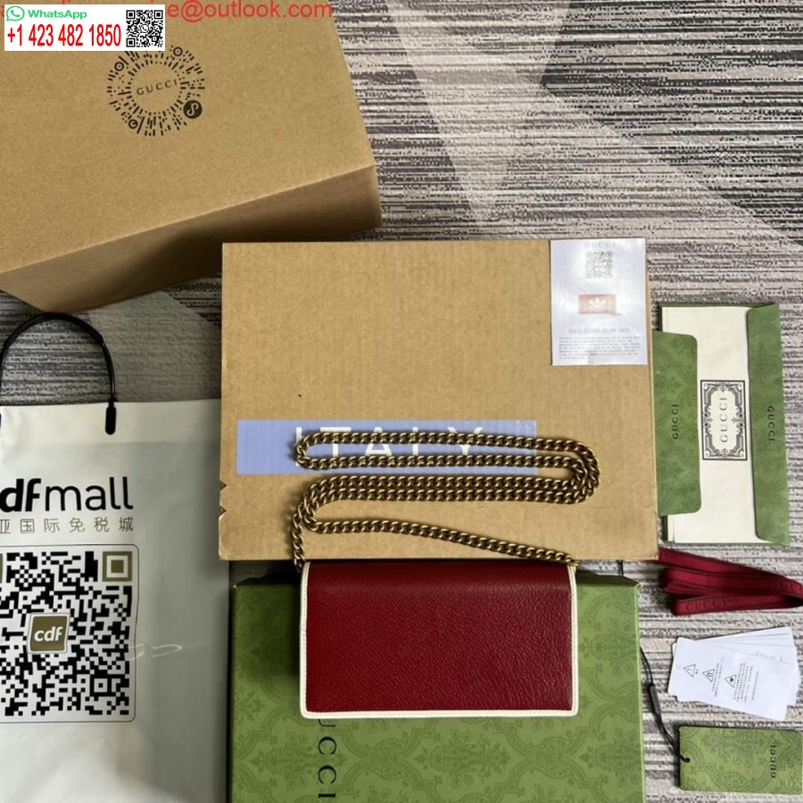 Replika Denarnice Adidas X Gucci 621892 Z Verižico Iz Umazano Belega In Rdečega Usnja