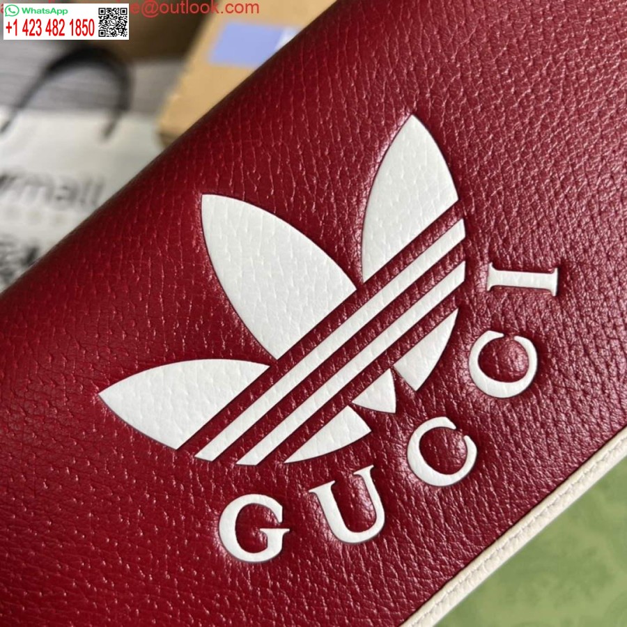 Replika Denarnice Adidas X Gucci 621892 Z Verižico Iz Umazano Belega In Rdečega Usnja