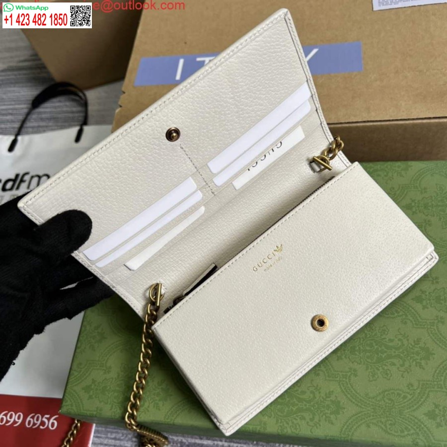 Replika Denarnice Adidas X Gucci 621892 Z Verižico Iz Umazano Belega In Rdečega Usnja