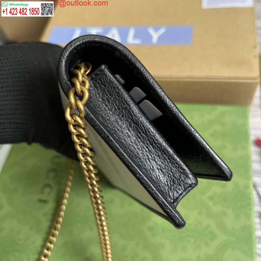 רפליקה של Adidas X Gucci 621892 ארנק עם שרשרת בצבע אוף-וייט ועור שחור
