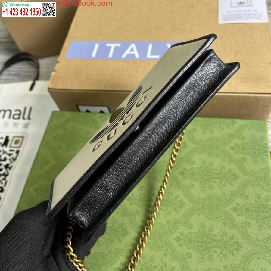רפליקה של Adidas X Gucci 621892 ארנק עם שרשרת בצבע אוף-וייט ועור שחור