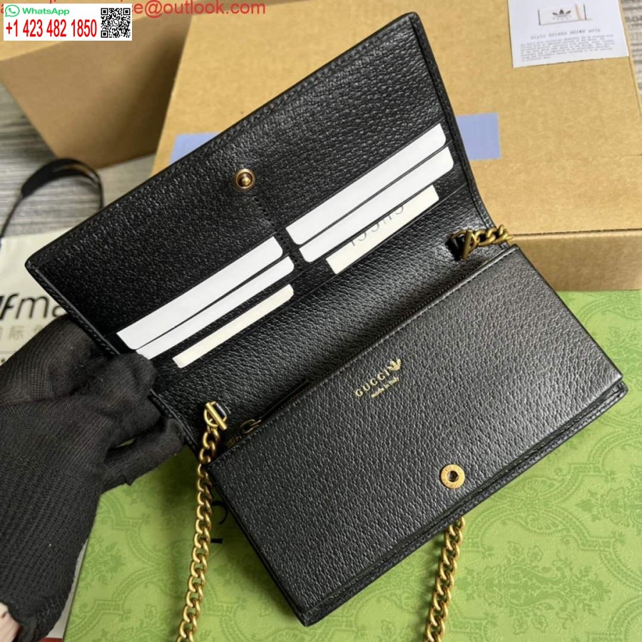 רפליקה של Adidas X Gucci 621892 ארנק עם שרשרת בצבע אוף-וייט ועור שחור