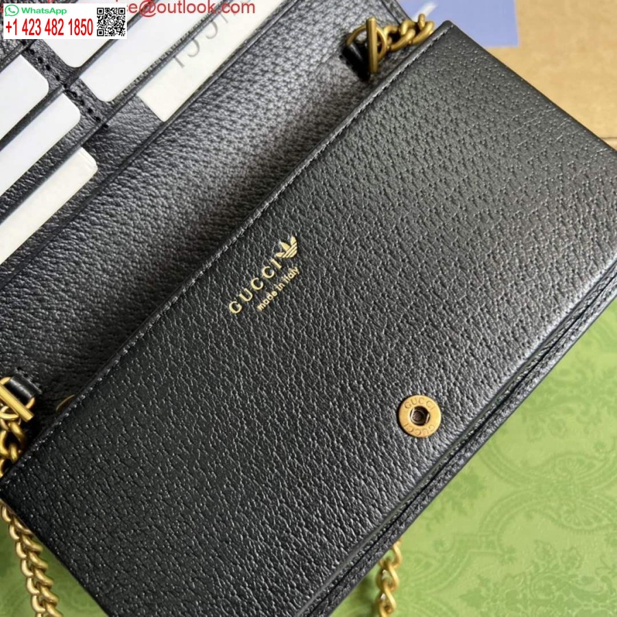 רפליקה של Adidas X Gucci 621892 ארנק עם שרשרת בצבע אוף-וייט ועור שחור