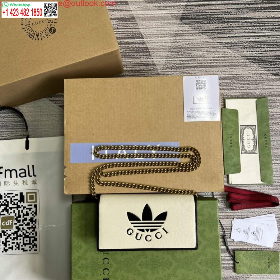 Réplica Carteira Adidas X Gucci 621892 Com Corrente Off-white E Couro Preto