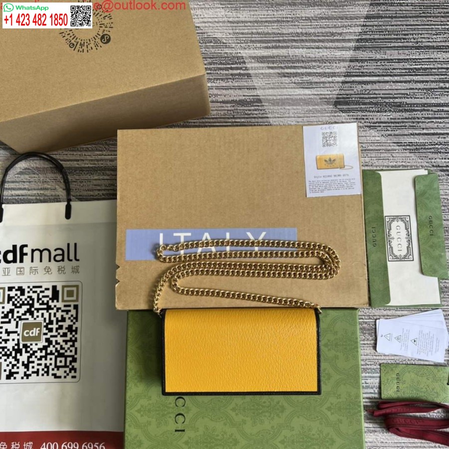 Replika Denarnice Adidas X Gucci 621892 Z Verižico Iz črnega In Rumenega Usnja