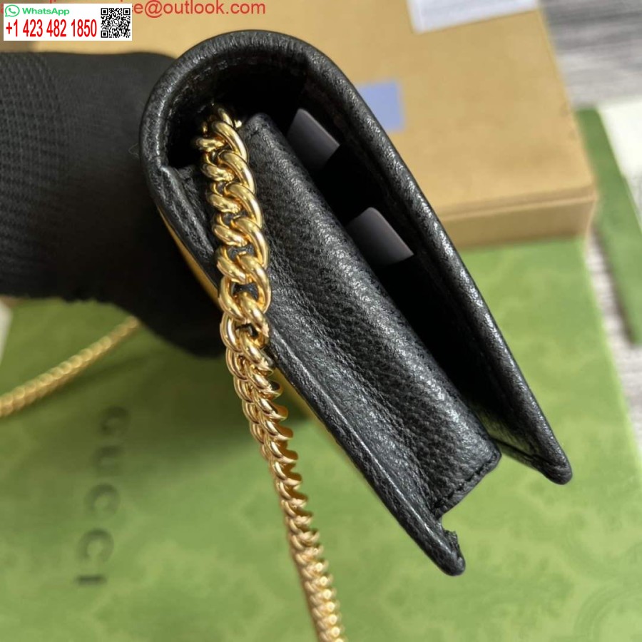 Replika Denarnice Adidas X Gucci 621892 Z Verižico Iz črnega In Rumenega Usnja