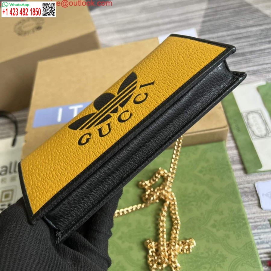 Replika Denarnice Adidas X Gucci 621892 Z Verižico Iz črnega In Rumenega Usnja