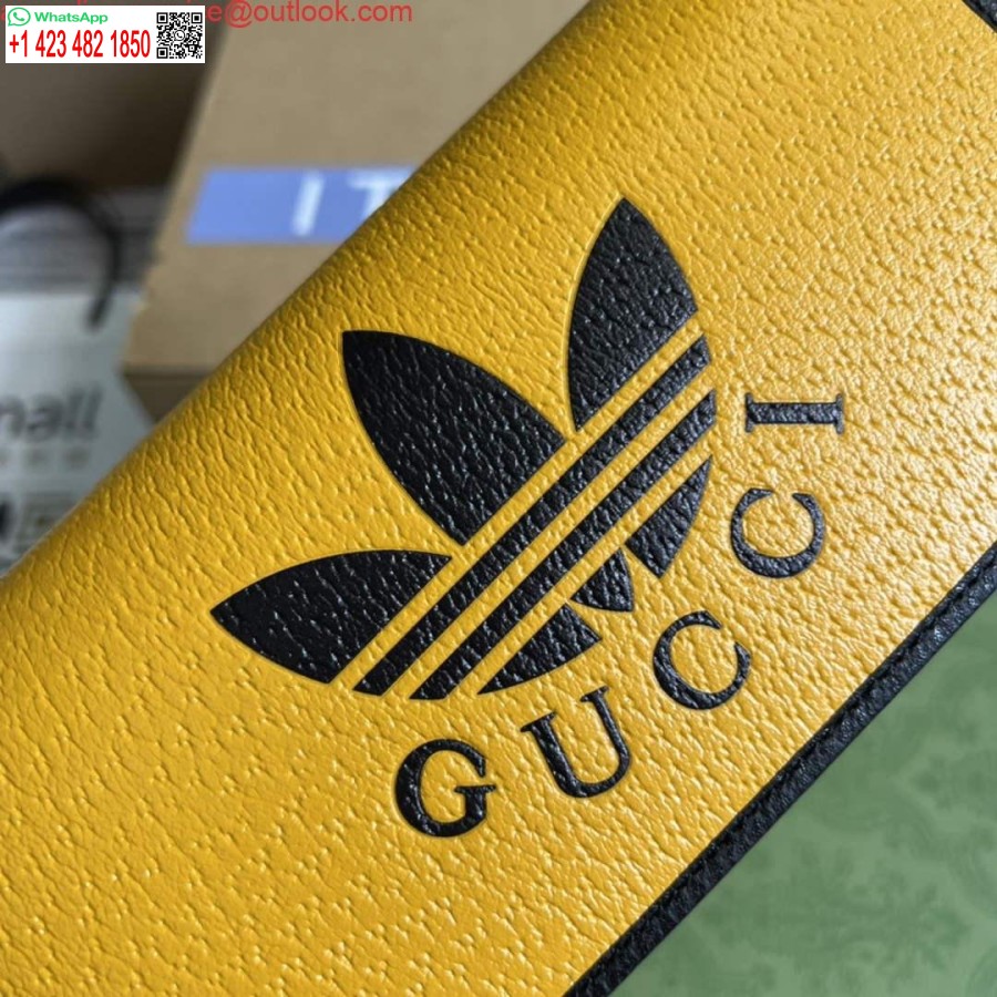 Replika Denarnice Adidas X Gucci 621892 Z Verižico Iz črnega In Rumenega Usnja