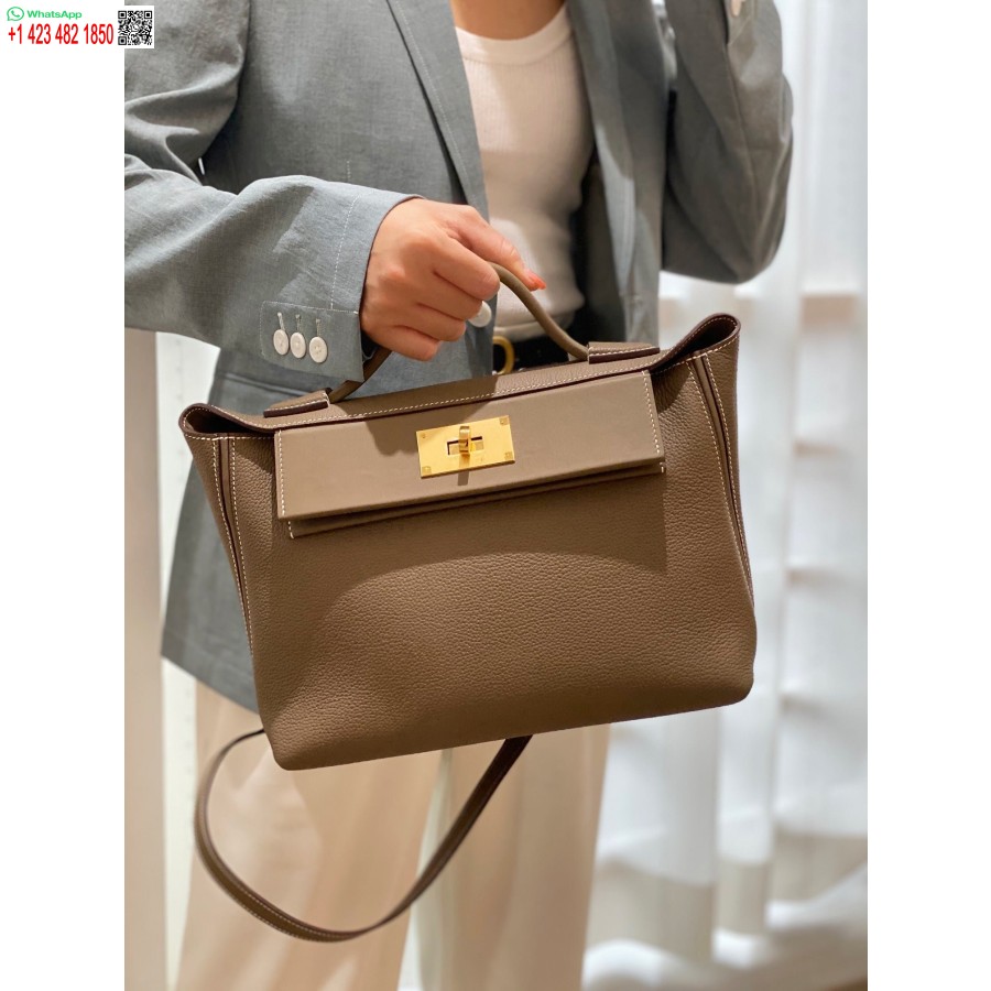 Replika Hermes Mini Kelly 2424 Læder 21cm H230265 Elefantgrå