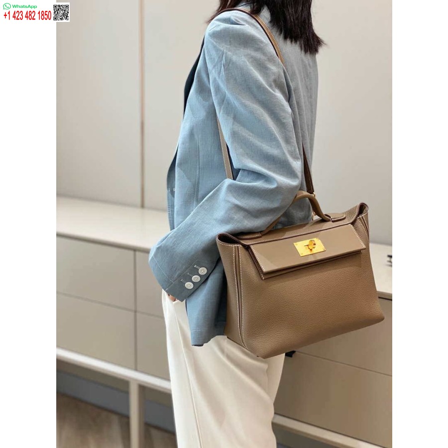 Replika Hermes Mini Kelly 2424 Læder 21cm H230265 Elefantgrå