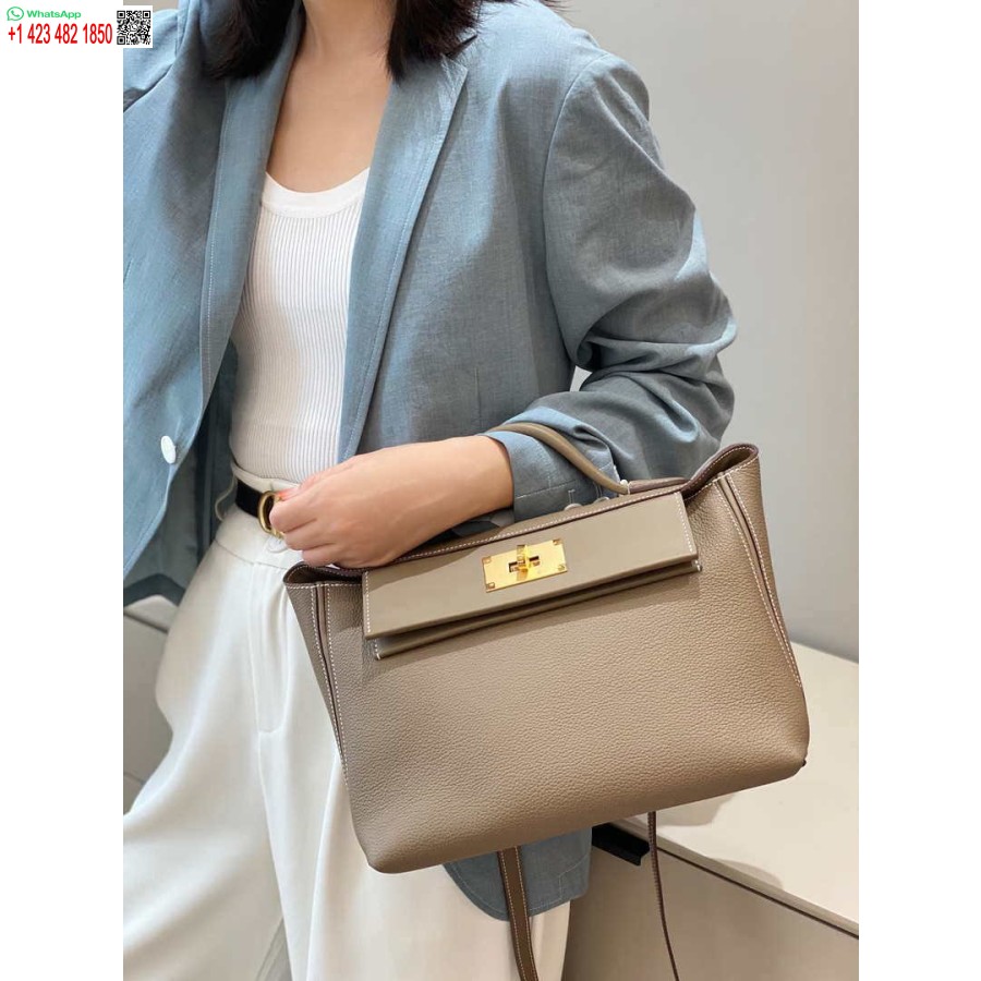 Replika Hermes Mini Kelly 2424 Læder 21cm H230265 Elefantgrå