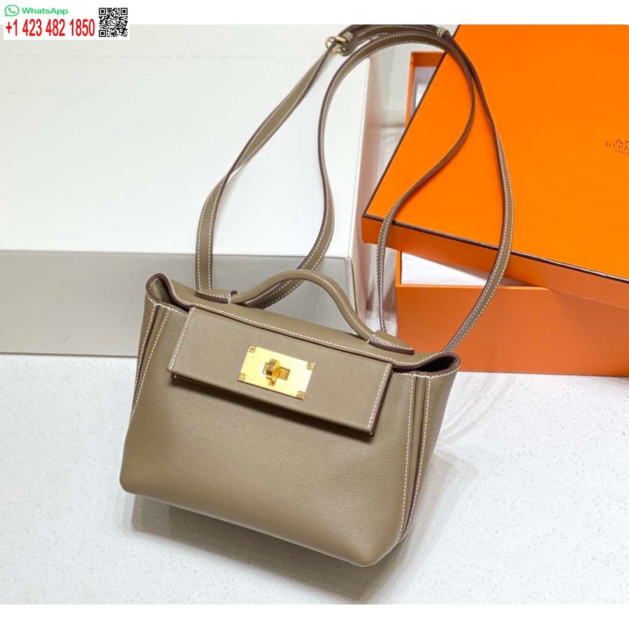 Replika Hermes Mini Kelly 2424 Læder 21cm H230265 Elefantgrå