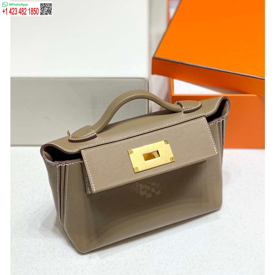 Replika Hermes Mini Kelly 2424 Læder 21cm H230265 Elefantgrå