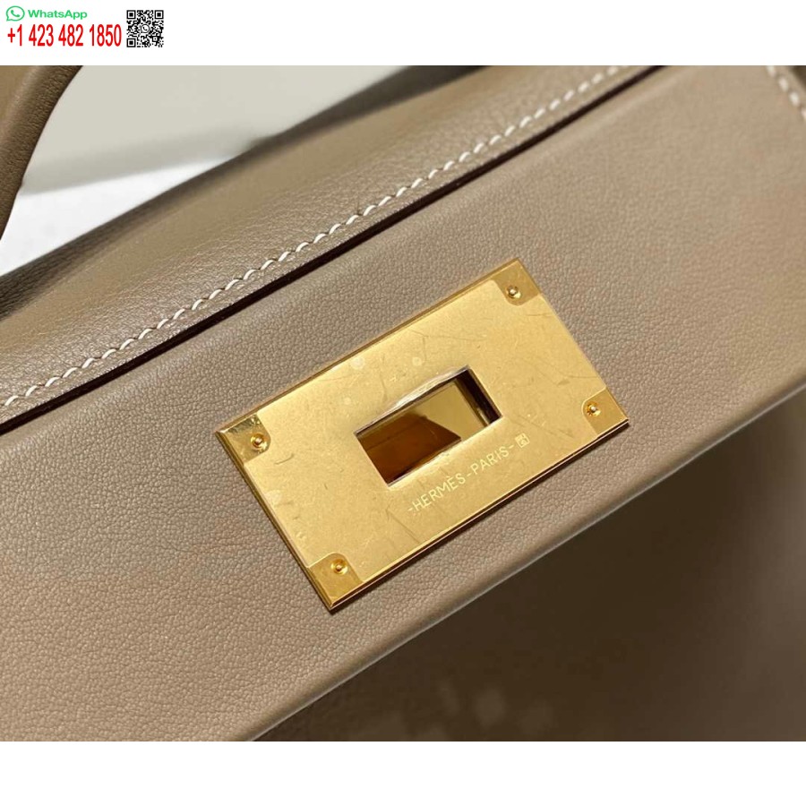 Replika Hermes Mini Kelly 2424 Læder 21cm H230265 Elefantgrå